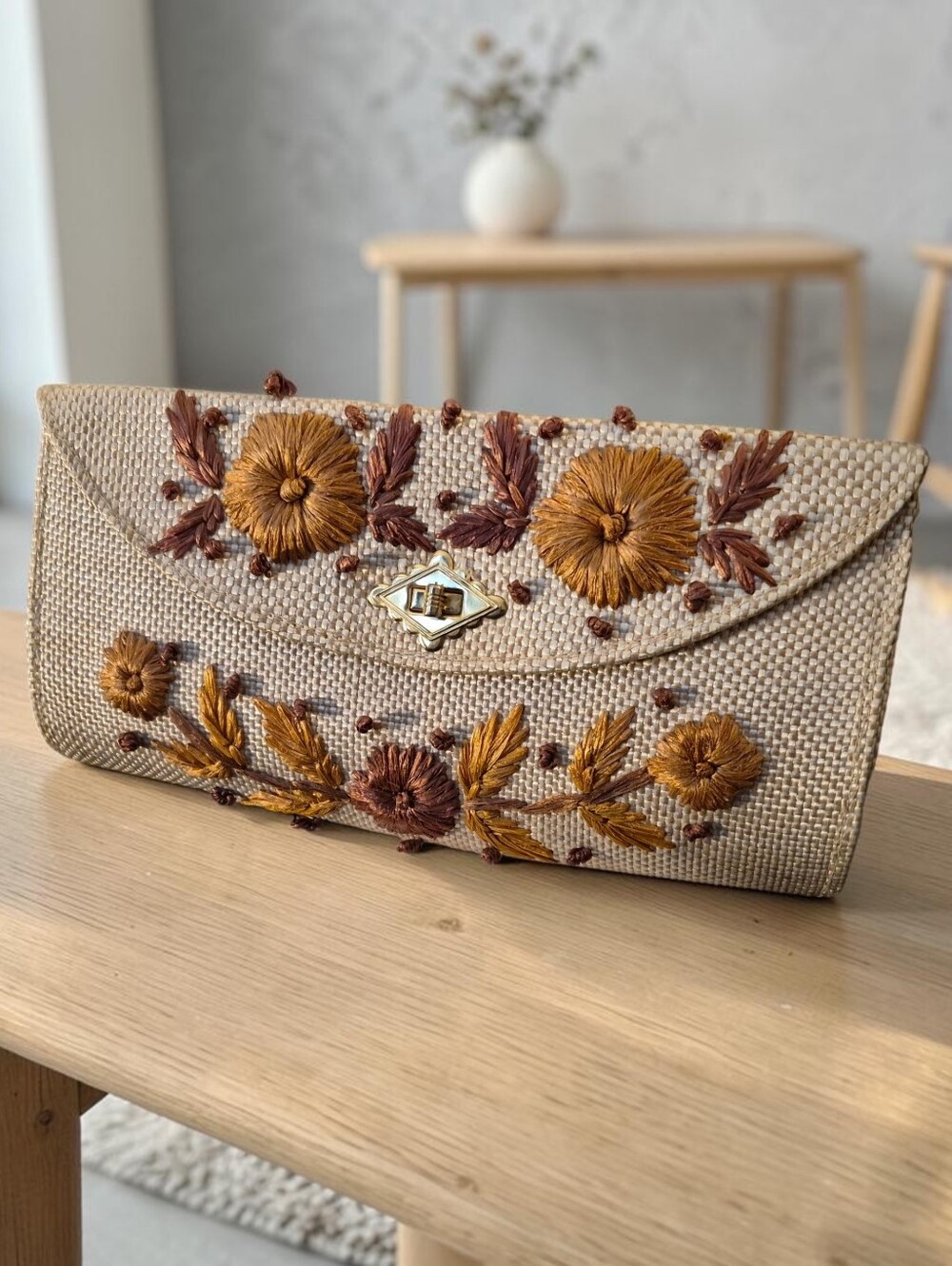 Artisan Handcrafted Embroidered Clutch Wallet With Turn-lock